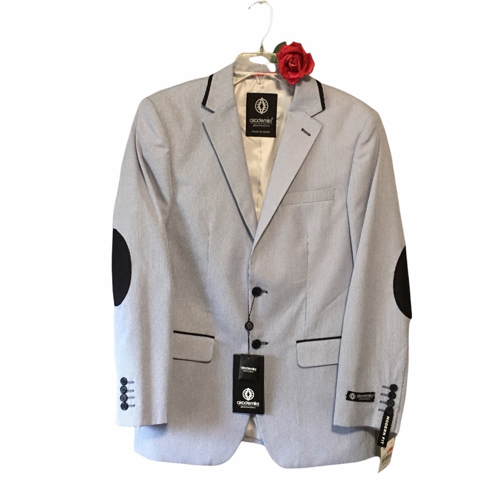 Pin striped sport coat jacket Akademiks blue & white 38R Cotton blend NWT